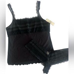 Felina Black And Dark Green Camisole and Lace Cheeky Panties Set Size Large New